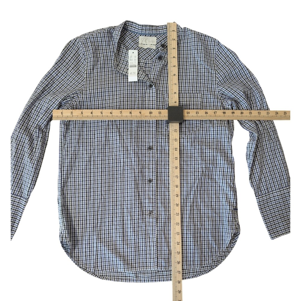 J.Crew Classic Fit Band Collar Gingham Shirt Blue Black BB226 Womens 4 NWT - Picture 3 of 5